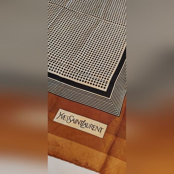 Yves Saint Laurent Vintage Brown Silk Scarf Rolled Hem - Picture 6 of 14